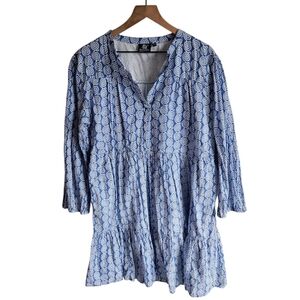 Madison Mathews Blue Swirl Folly Long Sleeve Mini Dress